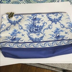Estee Lauder Blue & Gold Floral Toile Cosmetic Pouch